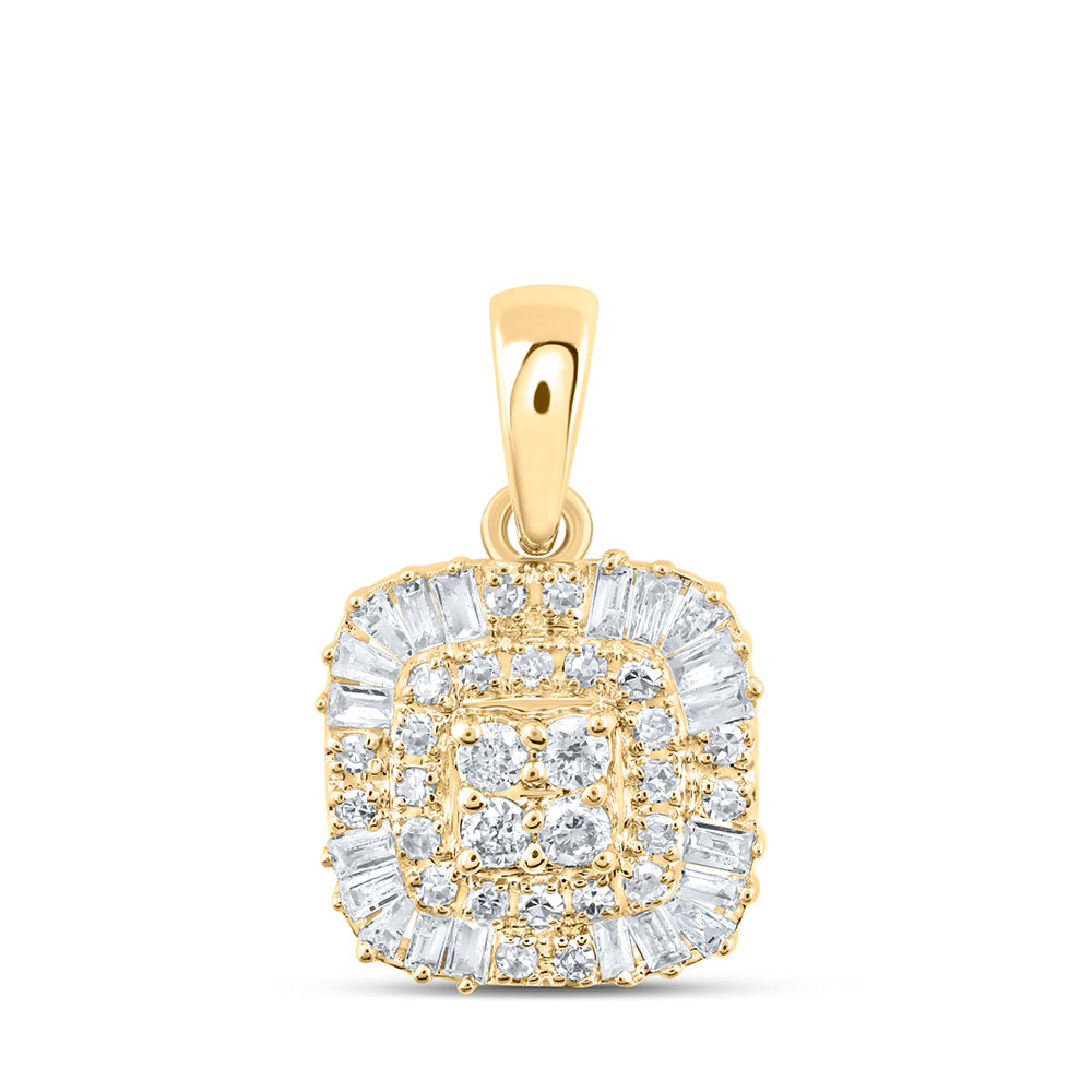 10kt Yellow Gold Womens Baguette Diamond Square Pendant 1/4 Cttw