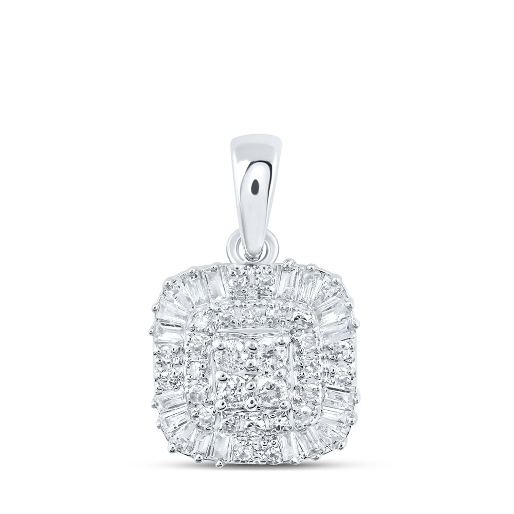 10kt White Gold Womens Baguette Diamond Square Pendant 1/4 Cttw