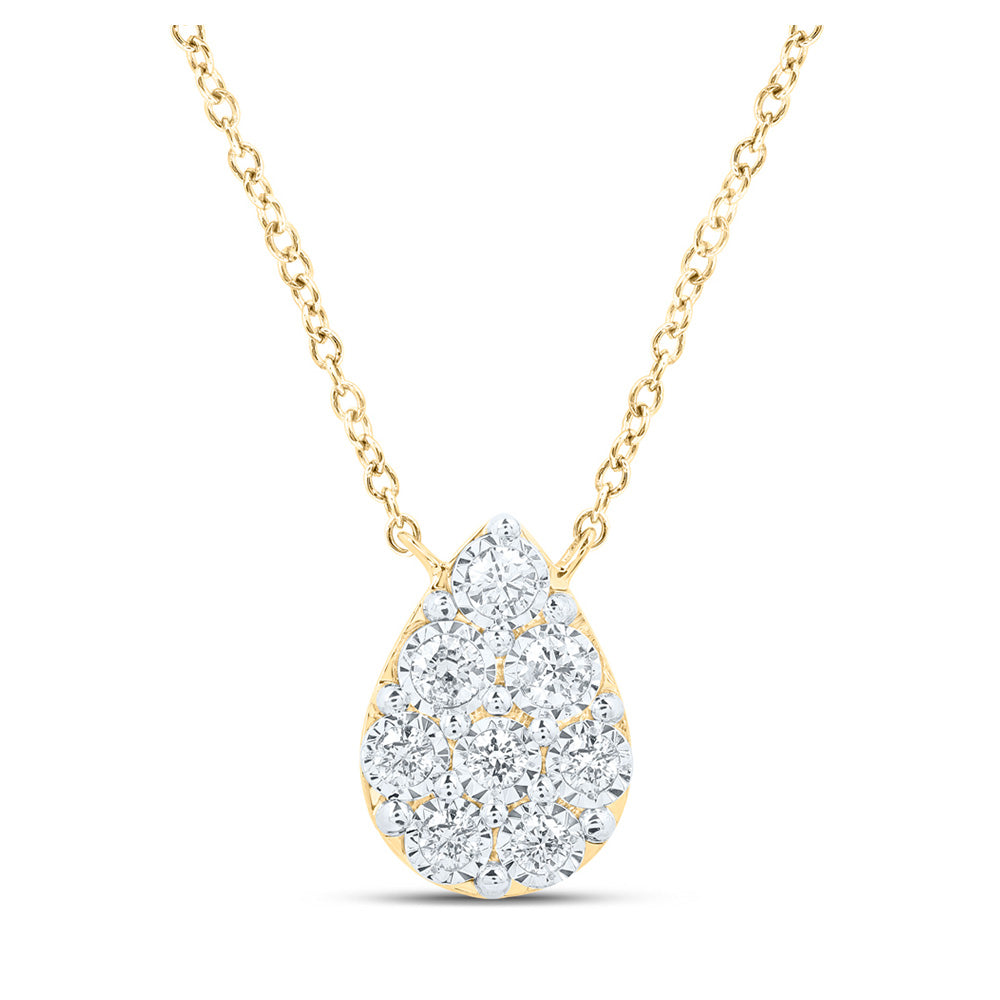 10kt Yellow Gold Womens Round Diamond Teardrop Necklace 1/6 Cttw