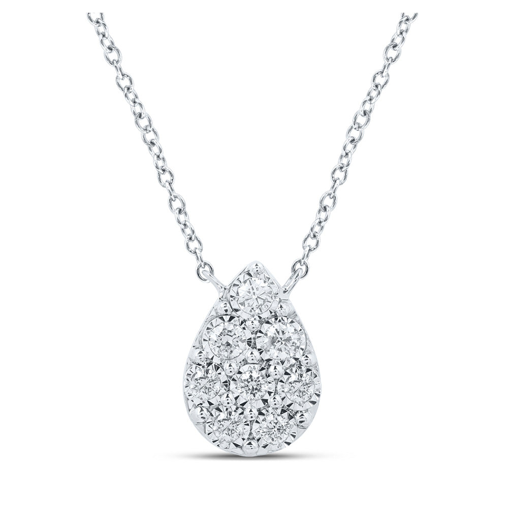 10kt White Gold Womens Round Diamond Teardrop Necklace 1/6 Cttw