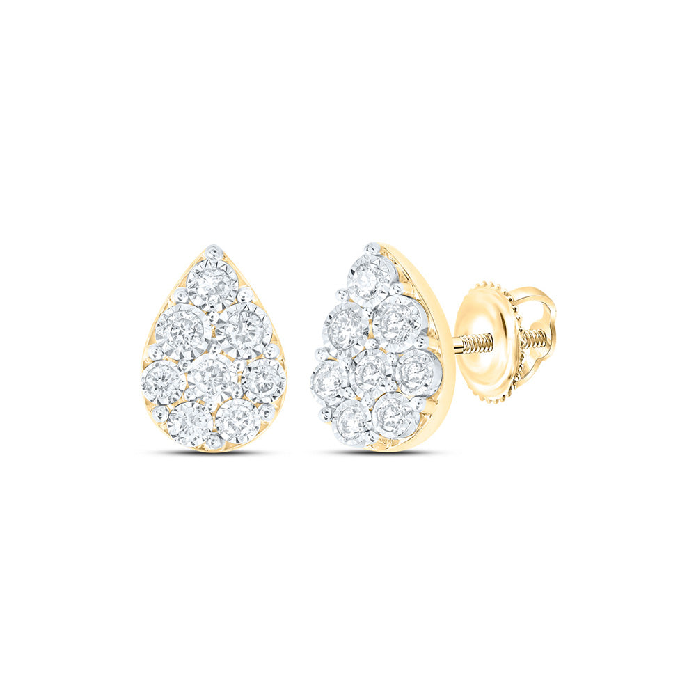 10kt Yellow Gold Womens Round Diamond Teardrop Earrings 1/5 Cttw