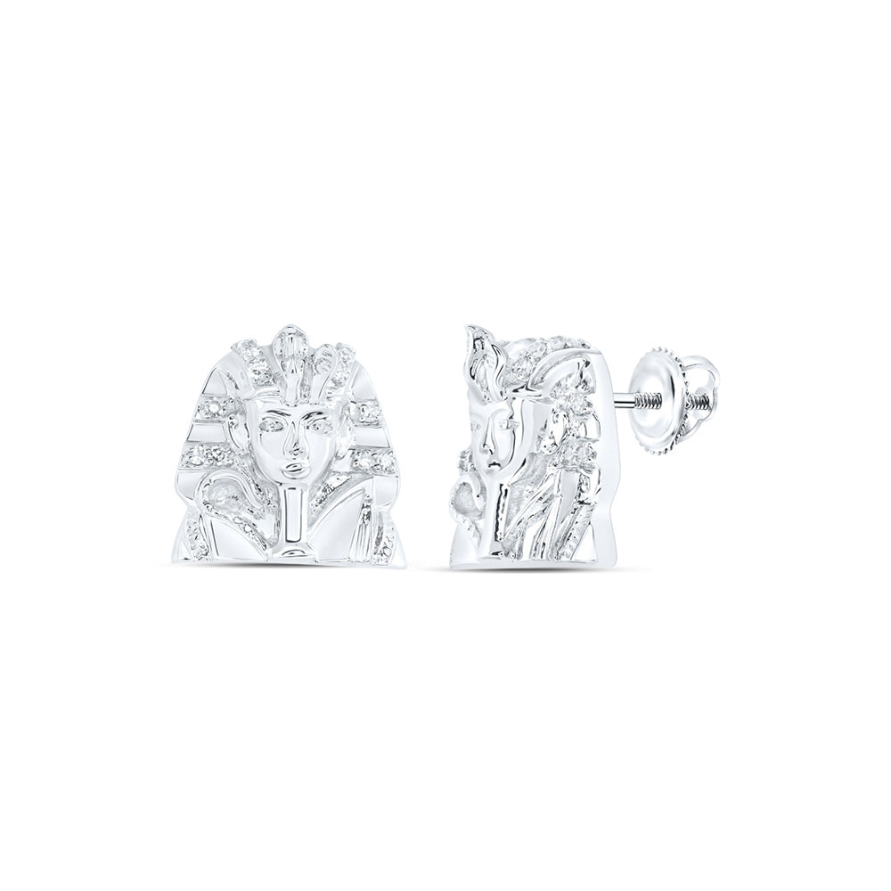 10kt White Gold Mens Round Diamond Pharaoh Stud Earrings 1/12 Cttw