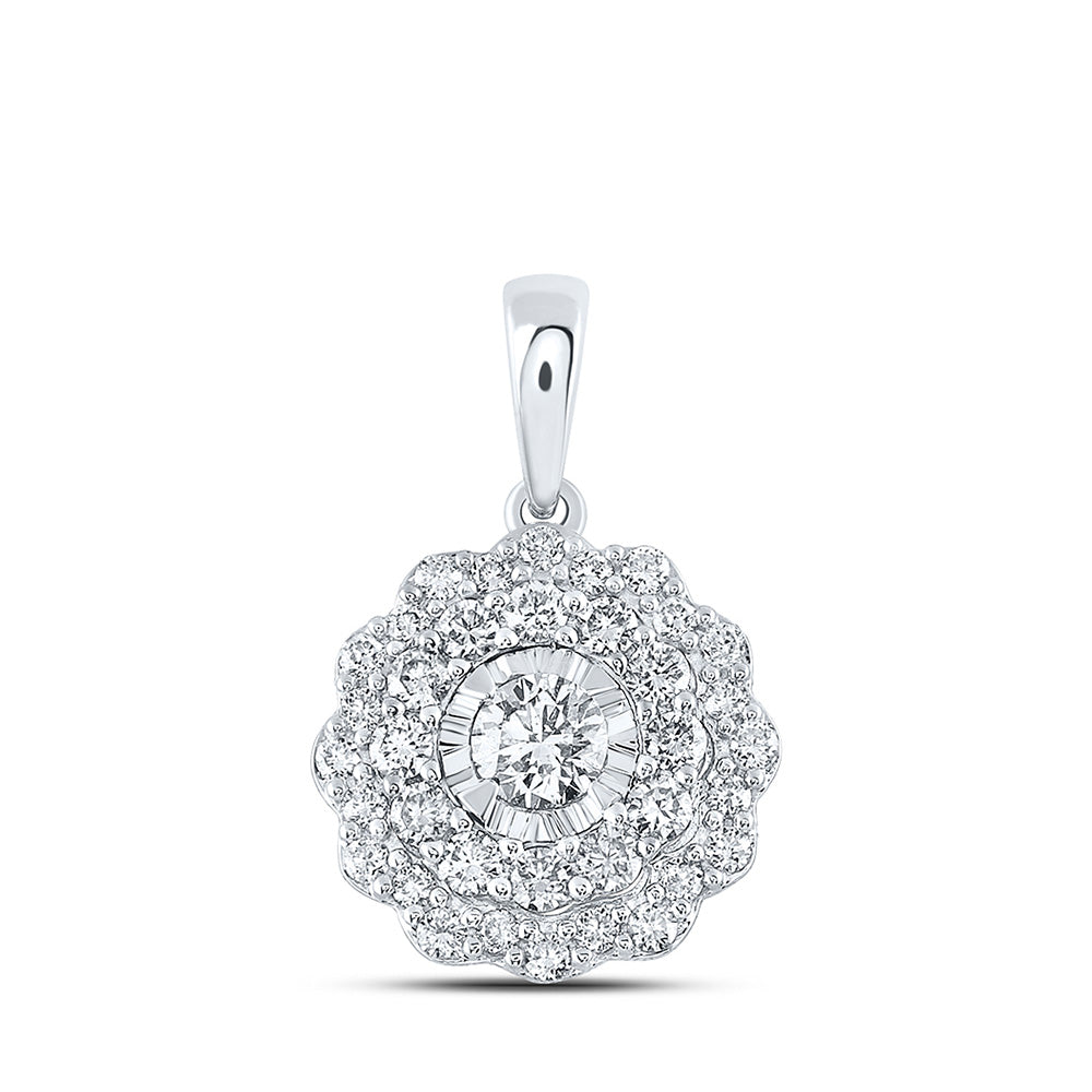 10kt White Gold Womens Round Diamond Fashion Pendant 3/4 Cttw