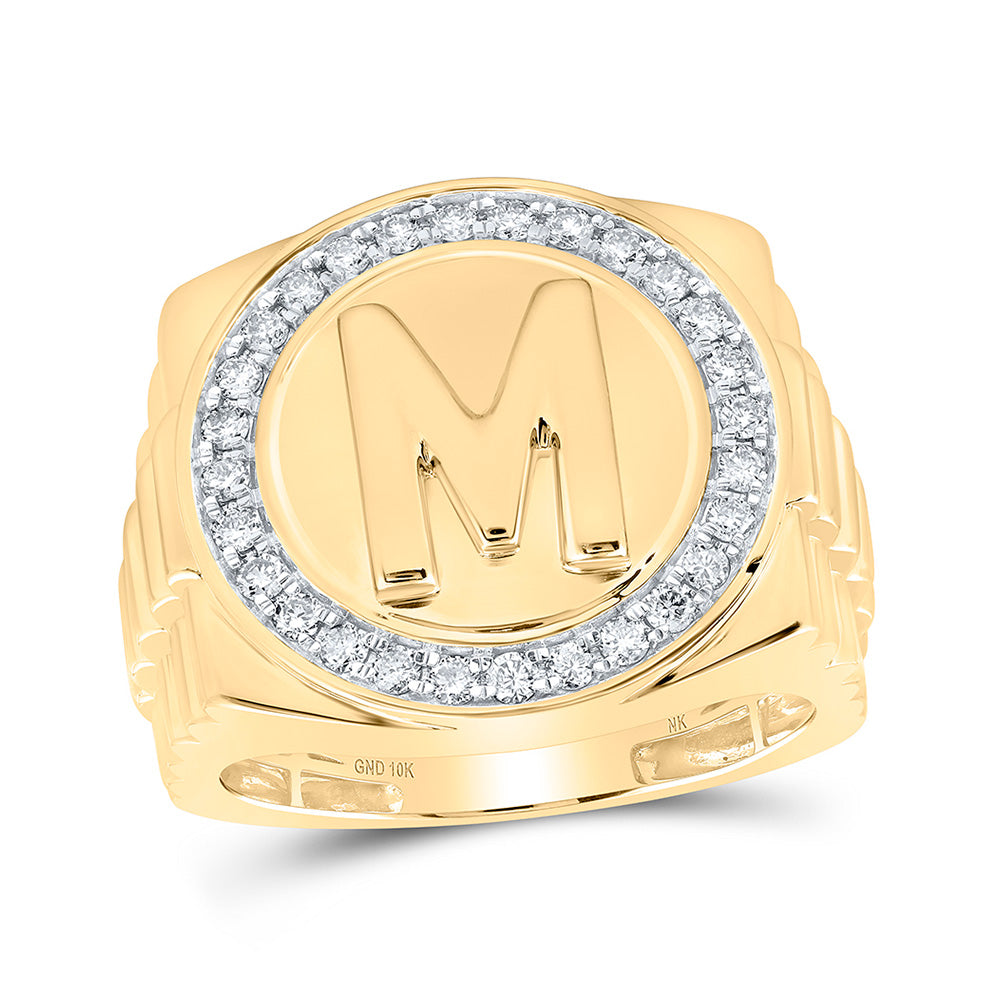 10kt Yellow Gold Mens Round Diamond Letter M Circle Ring 1/2 Cttw