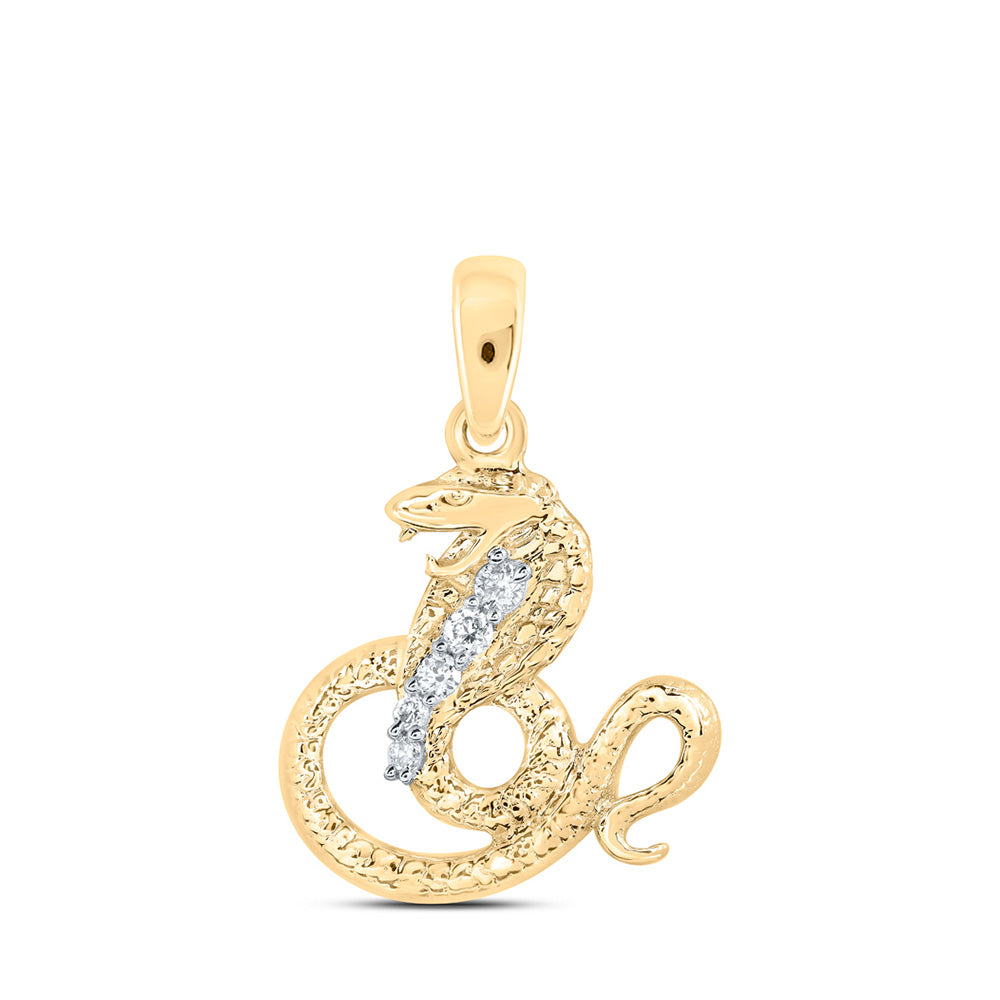 10kt Yellow Gold Womens Round Diamond Zodiac Snake Pendant 1/12 Cttw