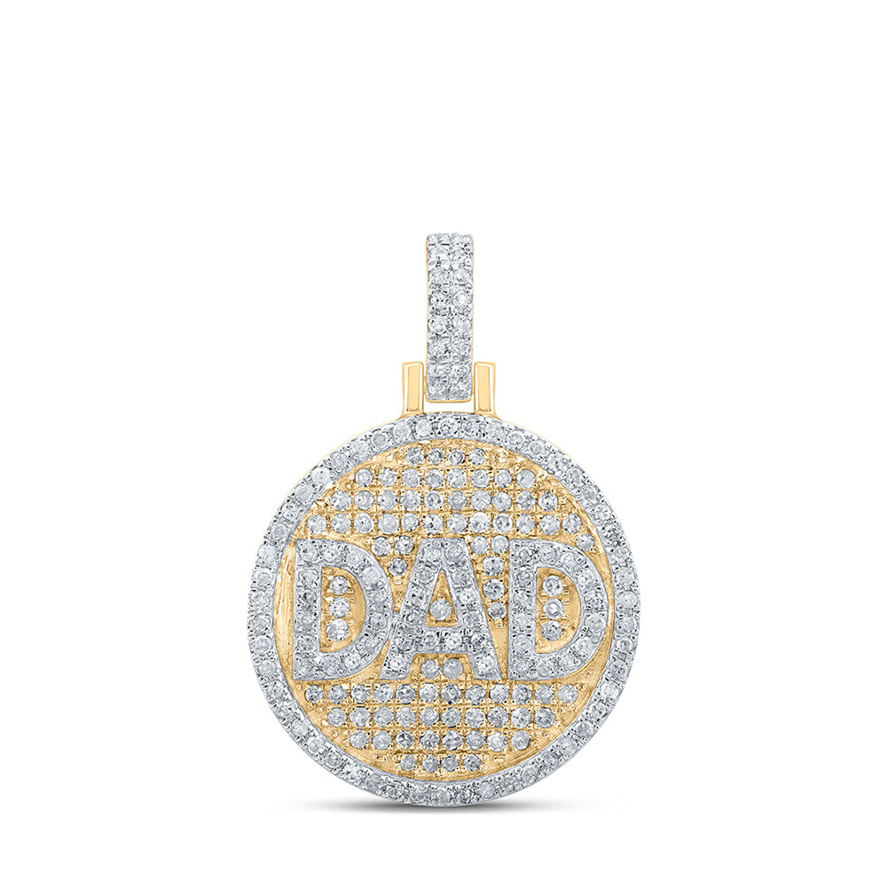 10kt Yellow Gold Mens Round Diamond Circle Dad Charm Pendant 1/2 Cttw