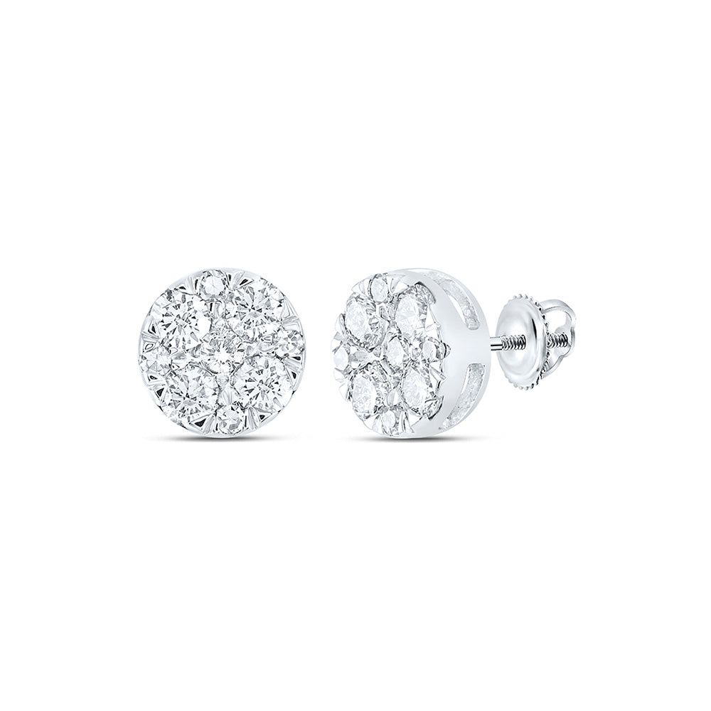 10kt White Gold Womens Round Diamond Cluster Earrings 1/2 Cttw