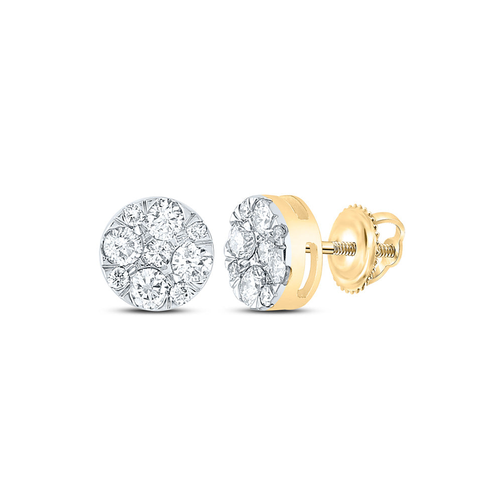 14kt Yellow Gold Womens Round Diamond Cluster Earrings 1 Cttw