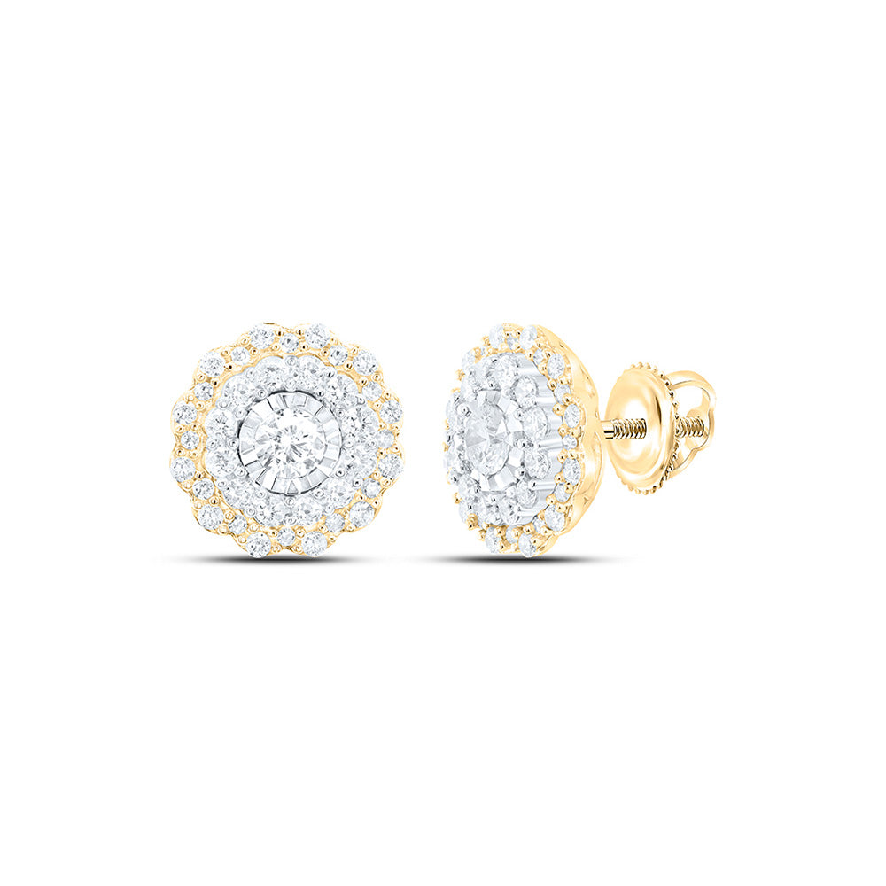 10kt Yellow Gold Womens Round Diamond Halo Circle Earrings 1 Cttw