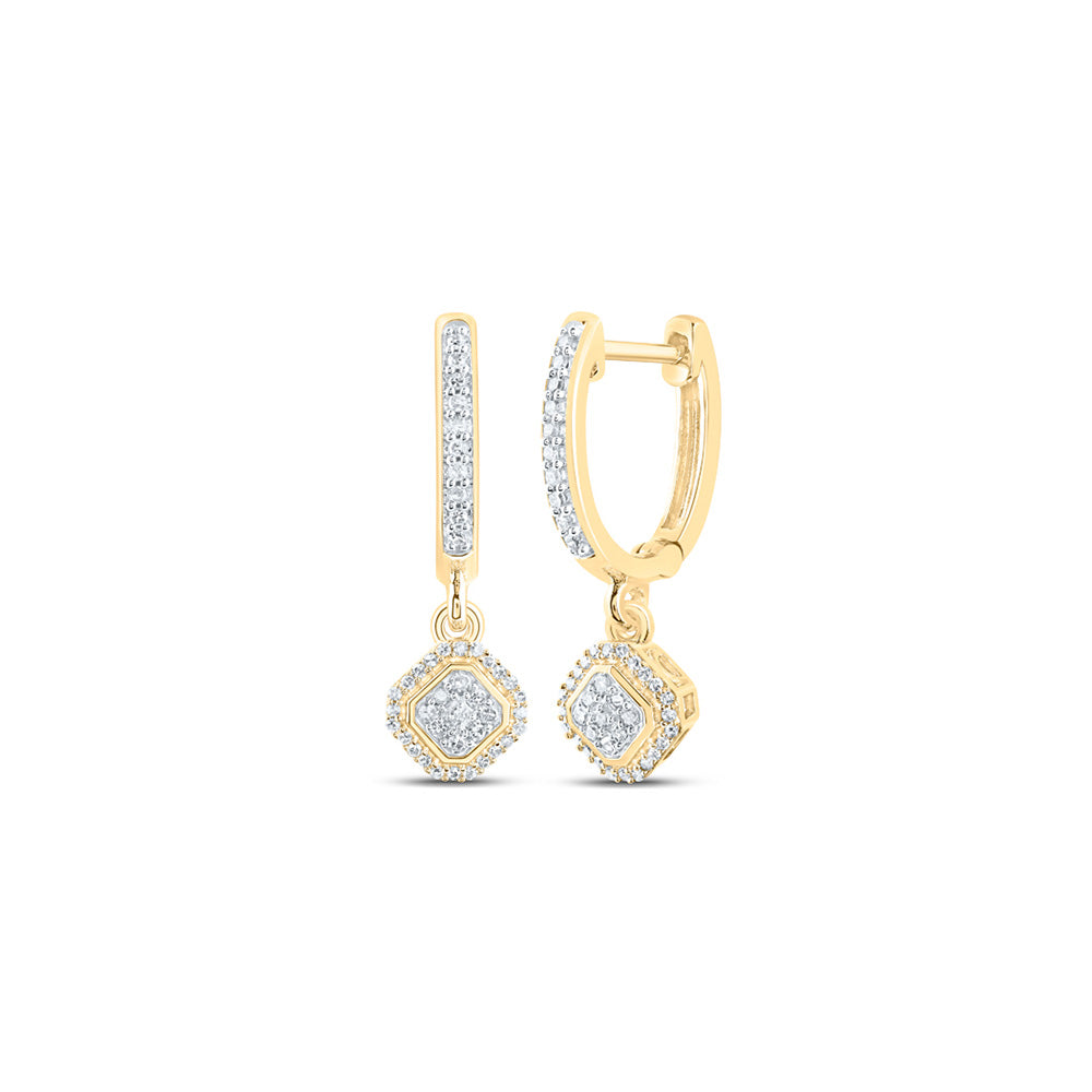 10kt Yellow Gold Womens Round Diamond Hoop Dangle Earrings 1/4 Cttw