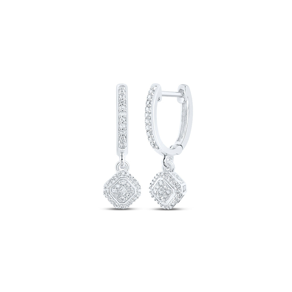 10kt White Gold Womens Round Diamond Dangle Earrings 1/4 Cttw