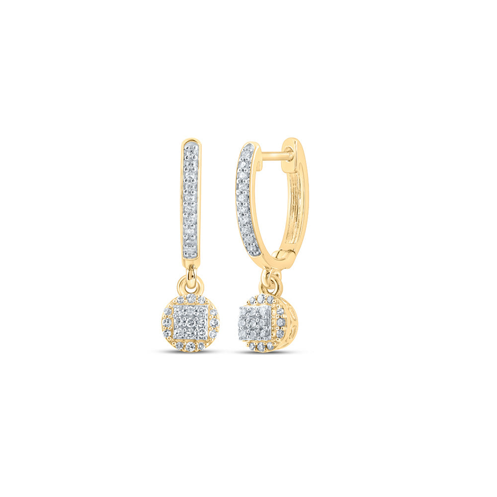 10kt Yellow Gold Womens Round Diamond Hoop Dangle Earrings 1/4 Cttw