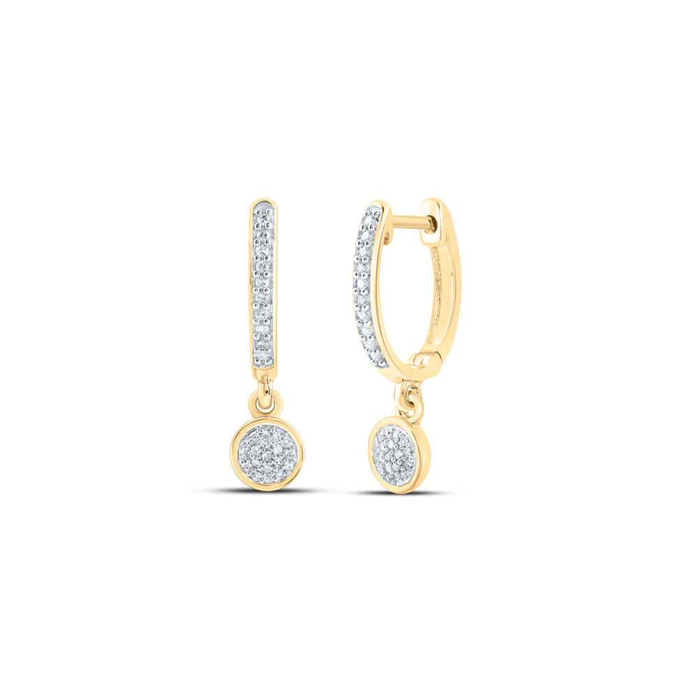 10kt Yellow Gold Womens Round Diamond Hoop Dangle Earrings 1/6 Cttw