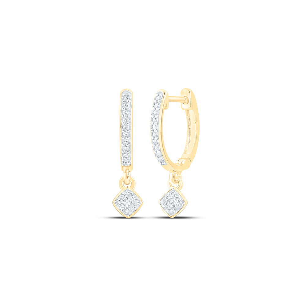 10kt Yellow Gold Womens Round Diamond Hoop Dangle Earrings 1/6 Cttw