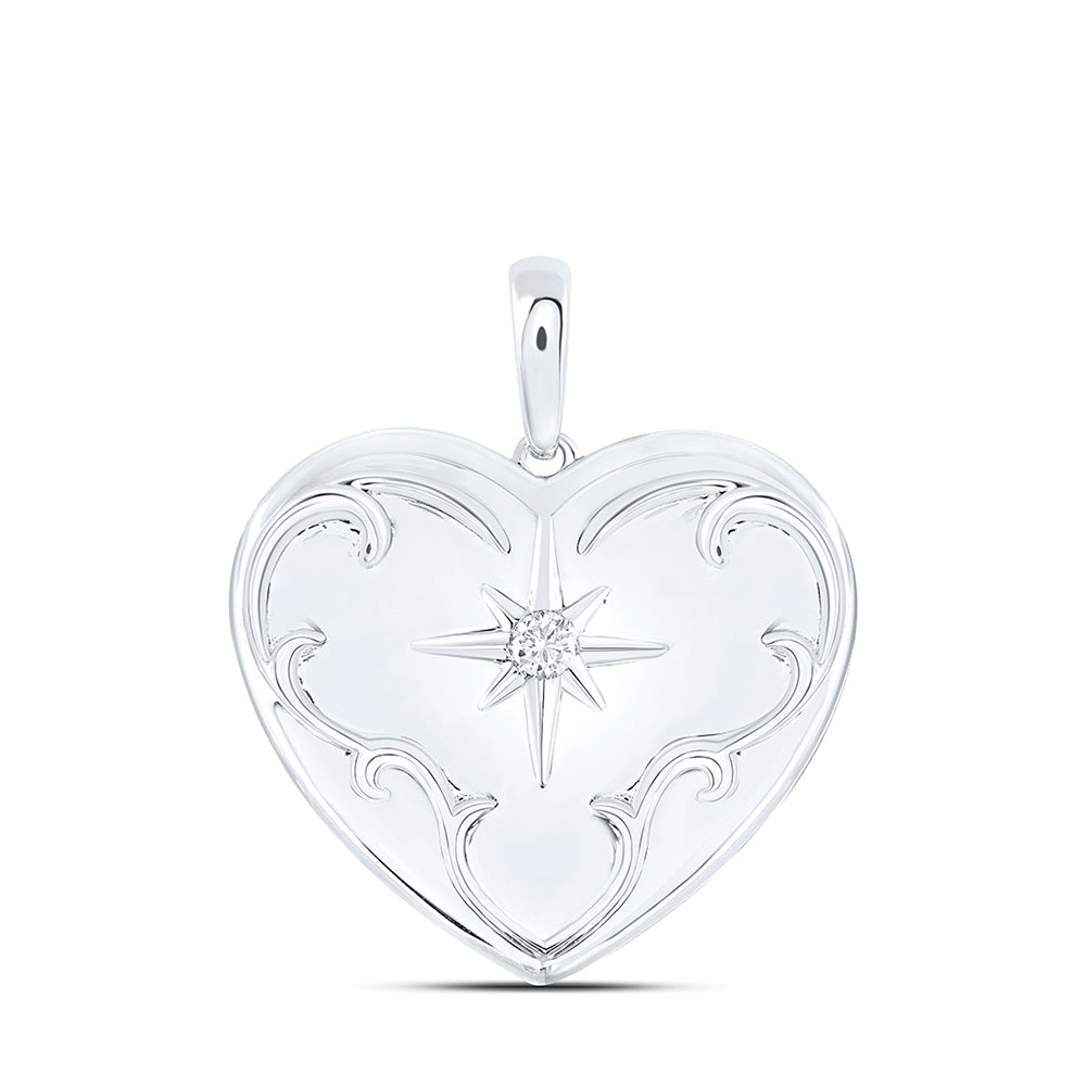 Sterling Silver Womens Round Diamond Locket Heart Pendant 1/12 Cttw