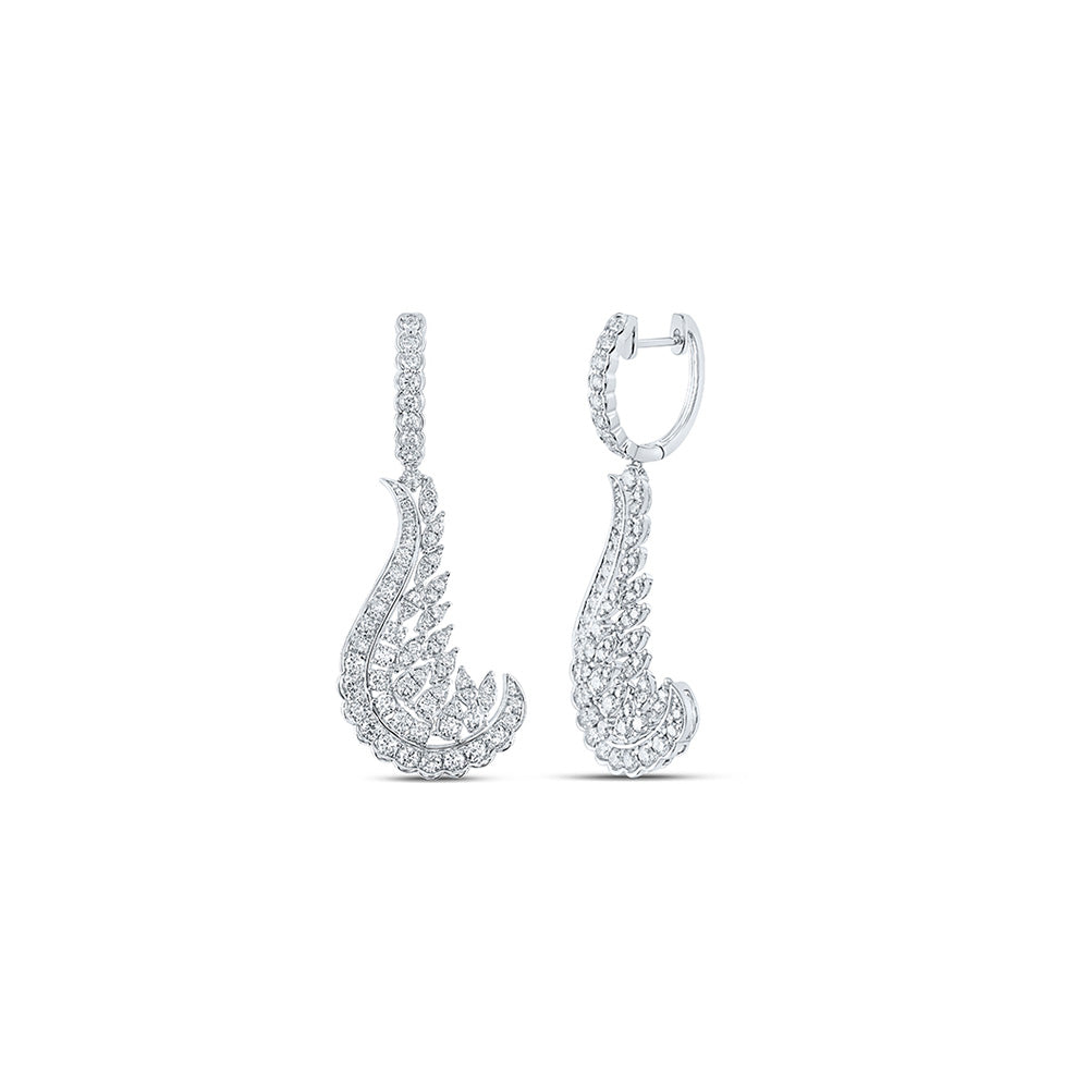 18kt White Gold Womens Round Diamond Dangle Earrings 2-7/8 Cttw