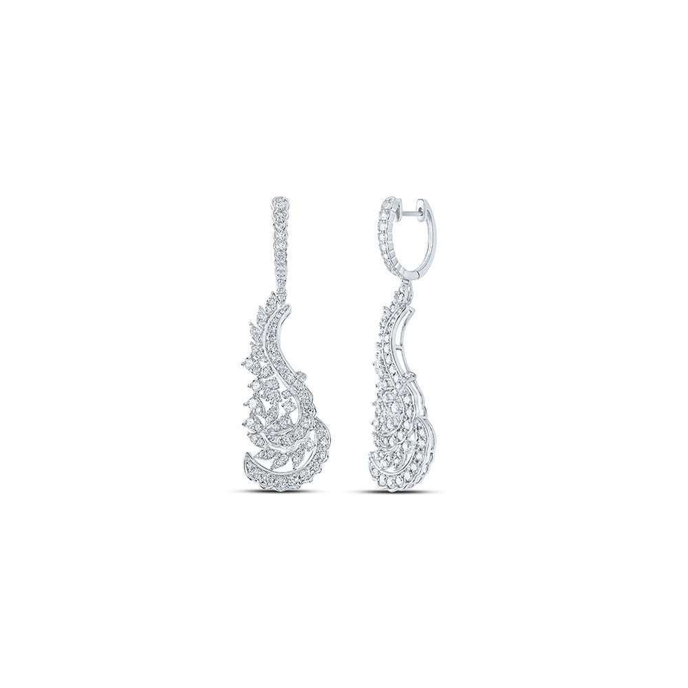 18kt White Gold Womens Round Diamond Dangle Earrings 2-7/8 Cttw