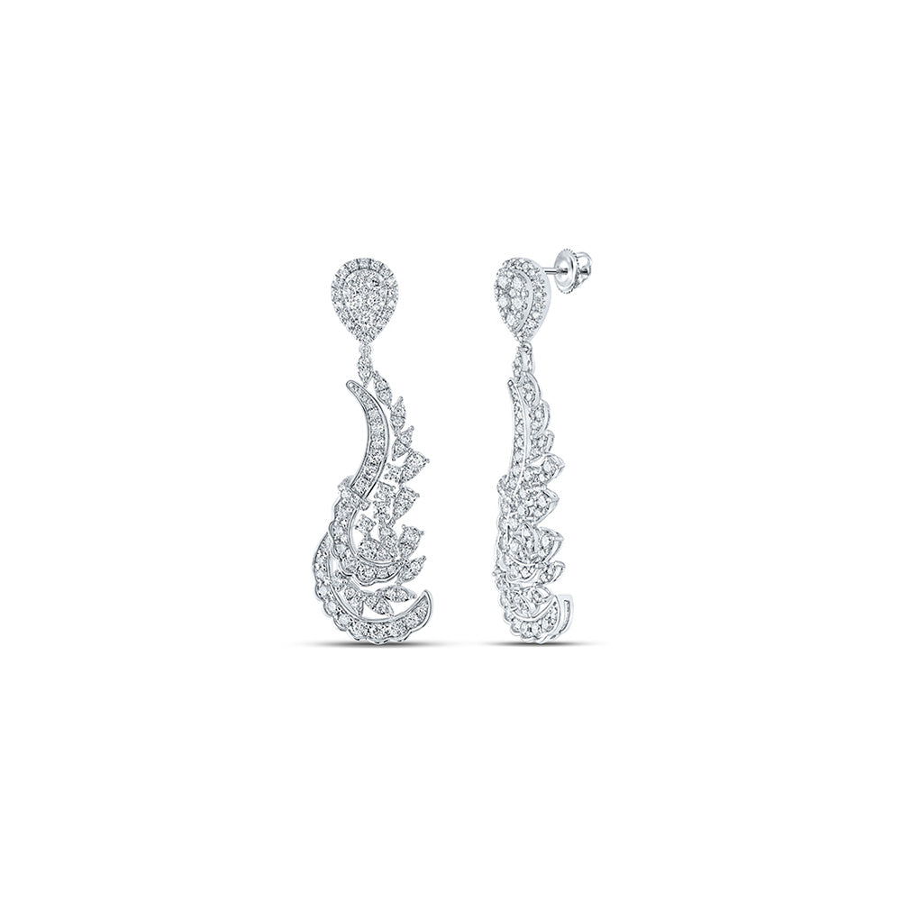 18kt White Gold Womens Round Diamond Dangle Earrings 3 Cttw