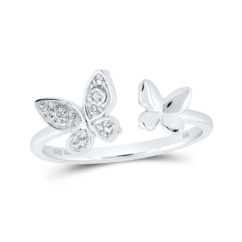 10kt White Gold Womens Round Diamond Butterfly Ring .03 Cttw