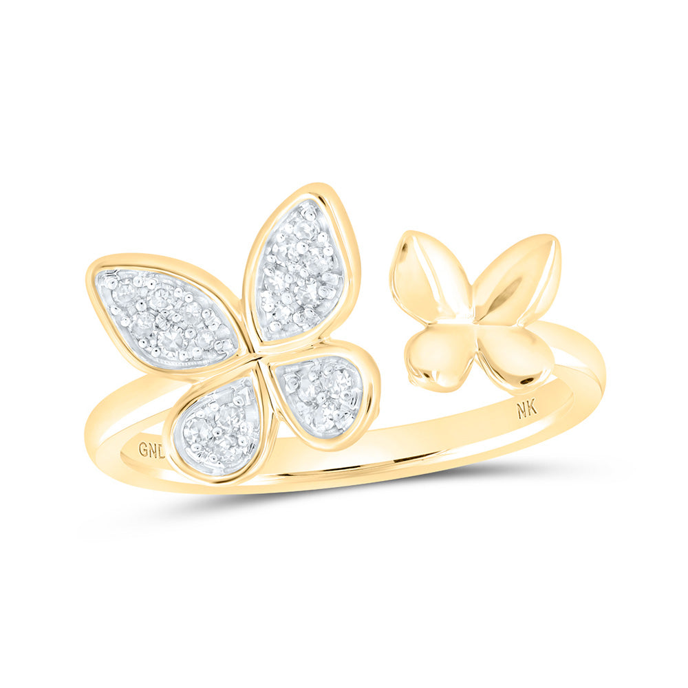 10kt Yellow Gold Womens Round Diamond Butterfly Ring 1/8 Cttw