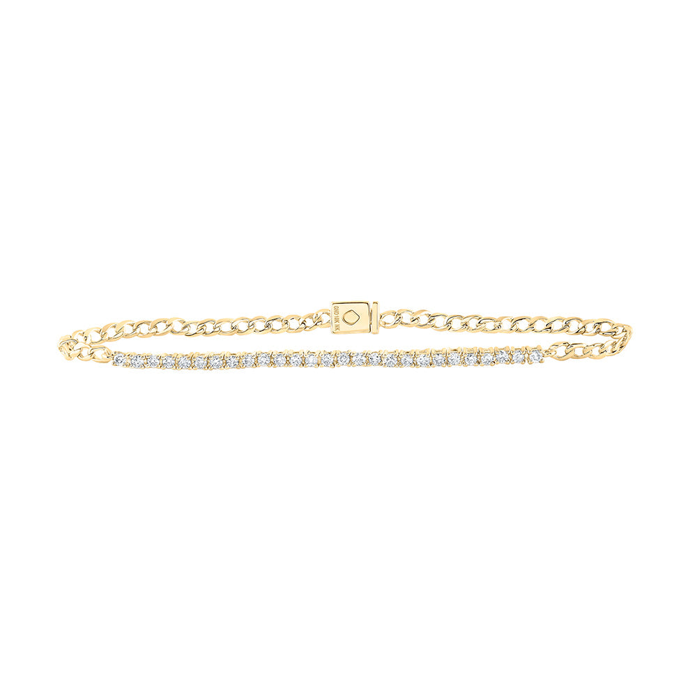 10kt Yellow Gold Womens Round Diamond Single Row Fashion Bracelet 3/4 Cttw