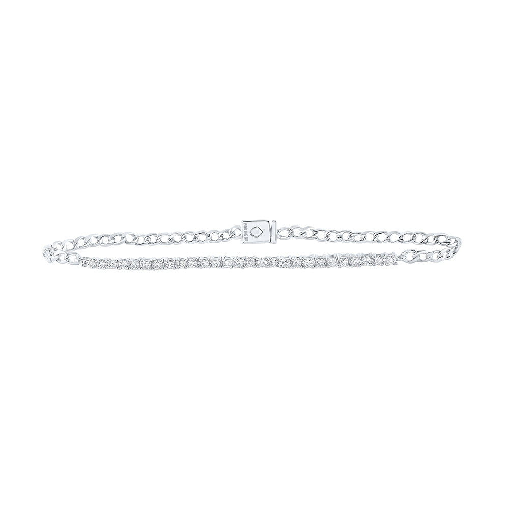 10kt White Gold Womens Round Diamond Single Row Fashion Bracelet 3/4 Cttw