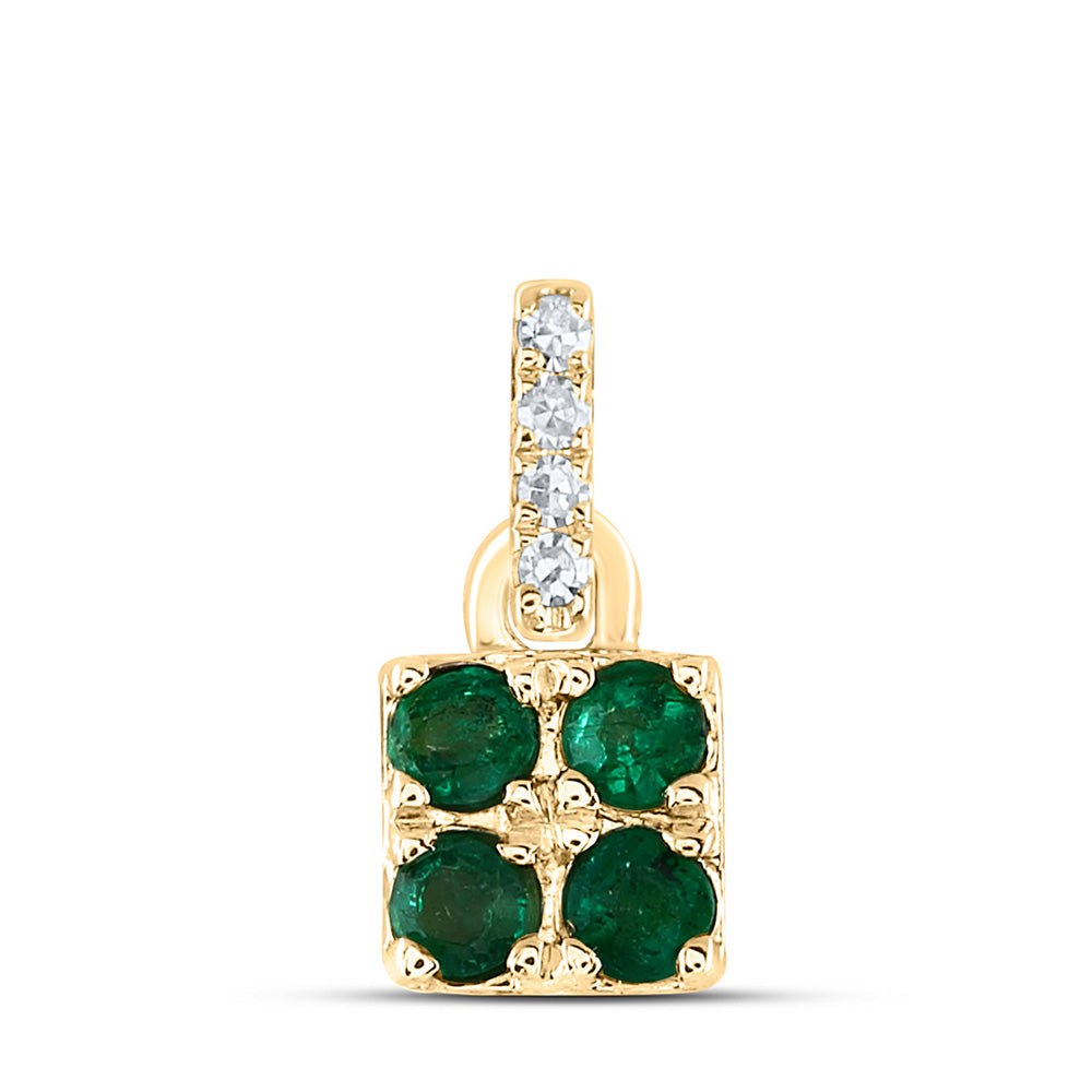 14kt Yellow Gold Womens Round Emerald Diamond Square Pendant 1/10 Cttw