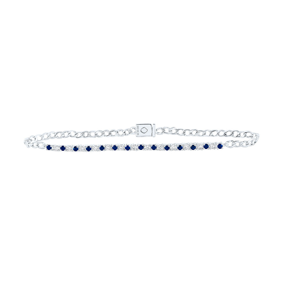 10kt White Gold Womens Round Blue Sapphire Diamond Fashion Bracelet 1 Cttw