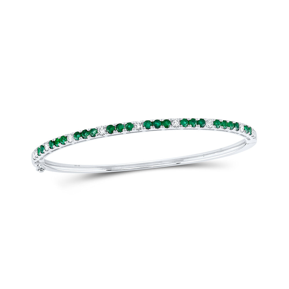 14kt White Gold Womens Round Emerald Diamond Bangle Bracelet 2 Cttw