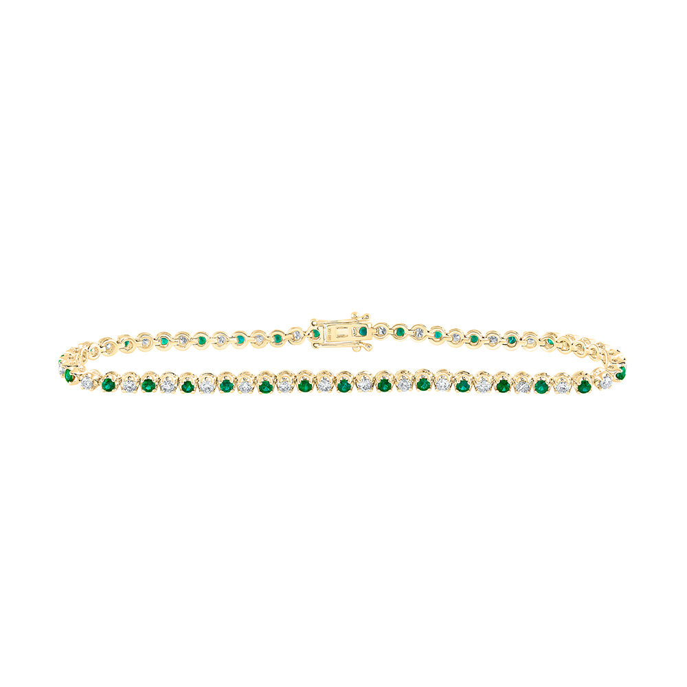 14kt Yellow Gold Womens Round Emerald Diamond Tennis Bracelet 2 Cttw