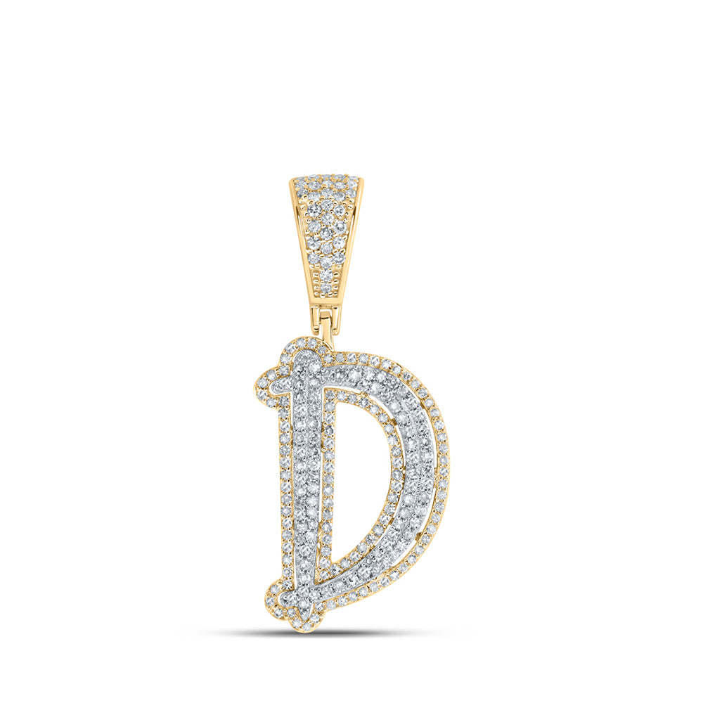 10kt Two-tone Gold Mens Round Diamond D Initial Letter Charm Pendant 3/4 Cttw