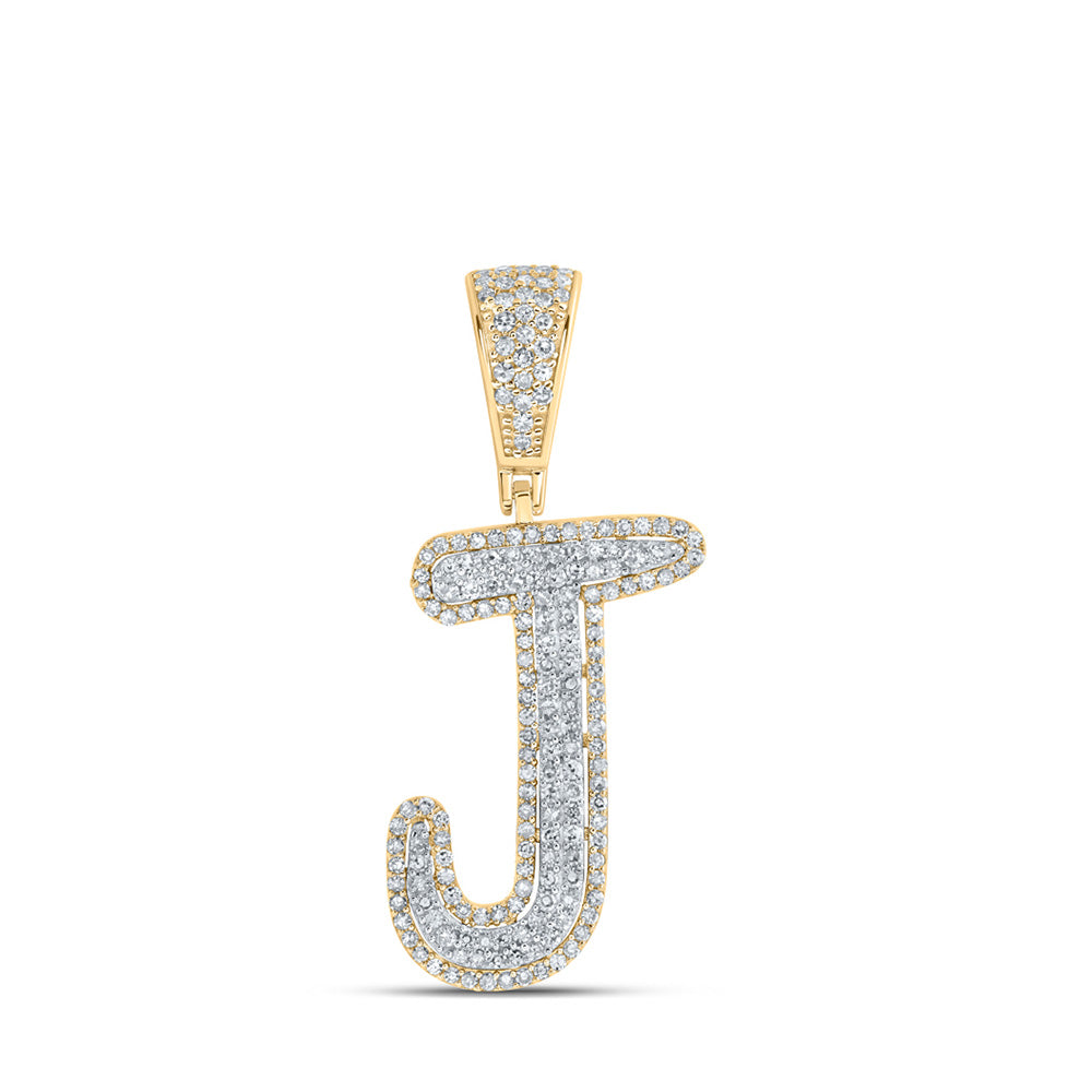 10kt Two-tone Gold Mens Round Diamond J Initial Letter Charm Pendant 5/8 Cttw