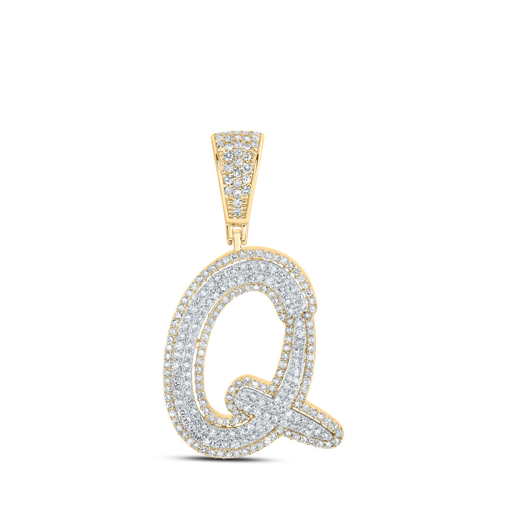 10kt Two-tone Gold Mens Round Diamond Q Initial Letter Charm Pendant 7/8 Cttw