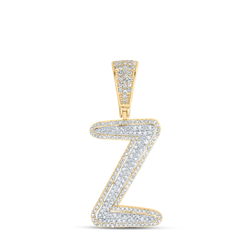 10kt Two-tone Gold Mens Round Diamond Z Initial Letter Charm Pendant 3/4 Cttw