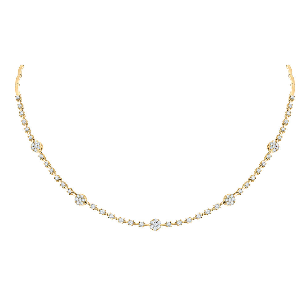 14kt Yellow Gold Womens Round Diamond 16-inch Flower Cluster Necklace 2 Cttw