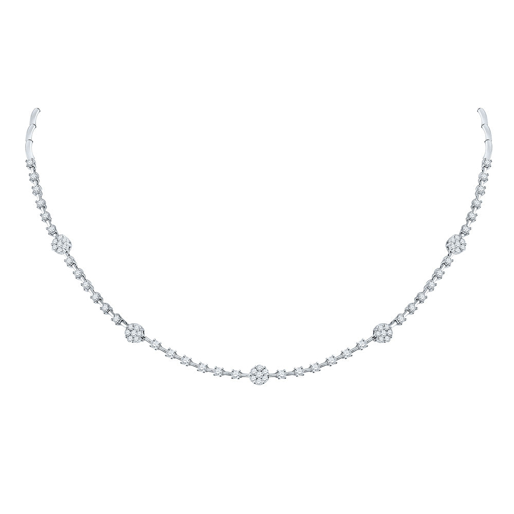 14kt White Gold Womens Round Diamond 16-inch Flower Cluster Necklace 2 Cttw