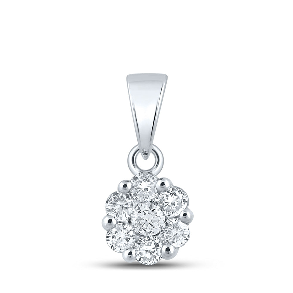 14kt White Gold Womens Round Diamond Flower Cluster Pendant 3/4 Cttw