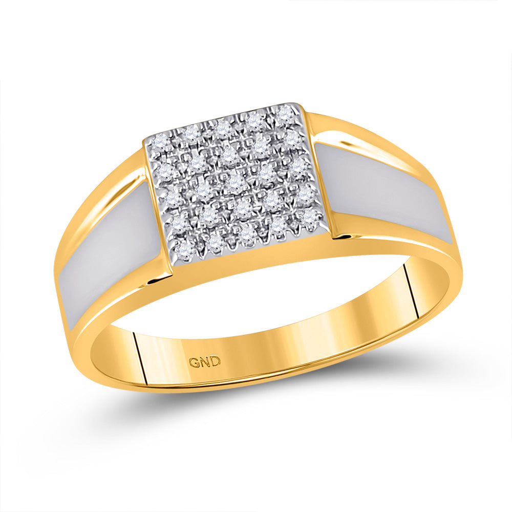 10kt Two-tone Gold Mens Round Diamond Square Ring 1/8 Cttw