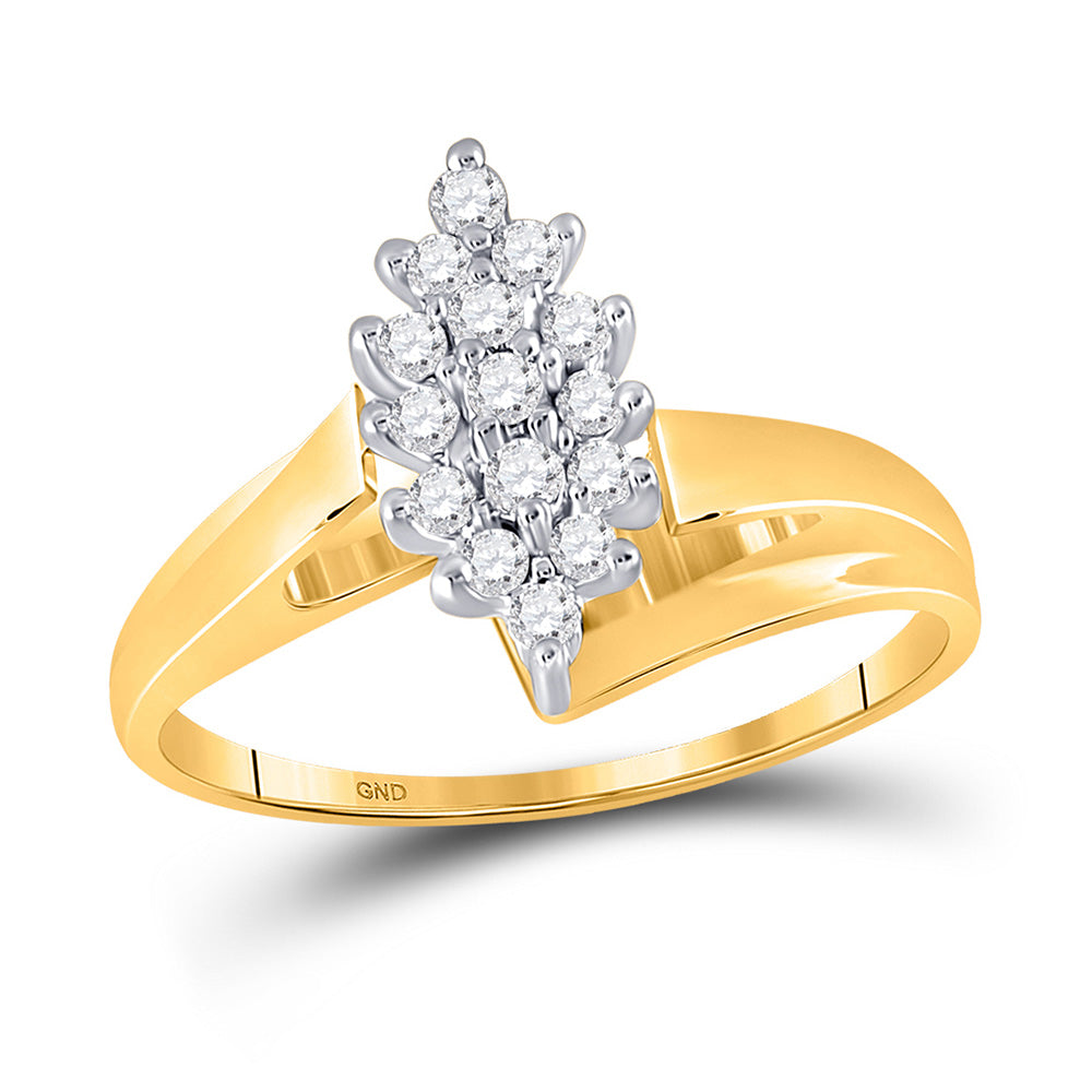 10kt Yellow Gold Womens Round Diamond Marquise-shape Cluster Ring 1/4 Cttw