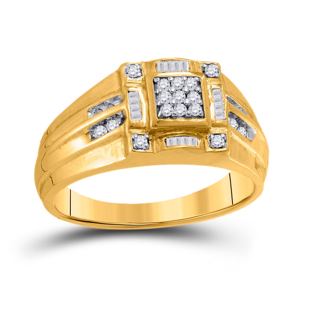 10kt Yellow Gold Mens Round Diamond Square Cluster Ring 1/4 Cttw