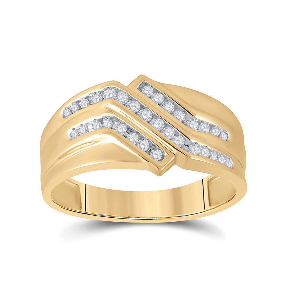 10kt Yellow Gold Mens Round Diamond Triple Row Band Ring 1/4 Cttw