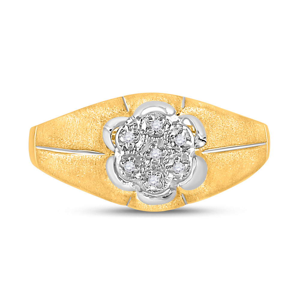 10kt Yellow Gold Mens Round Diamond Matte Flower Cluster Ring .02 Cttw