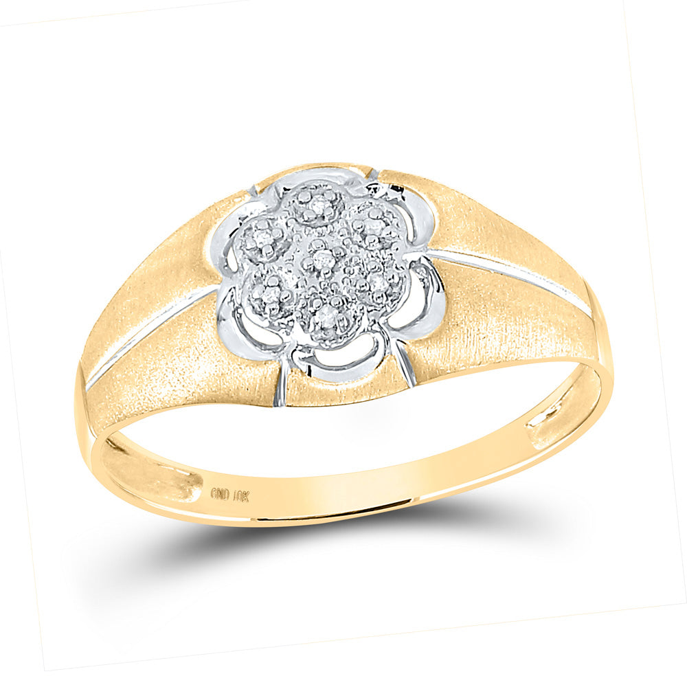 10kt Yellow Gold Mens Round Diamond Matte Flower Cluster Ring .02 Cttw