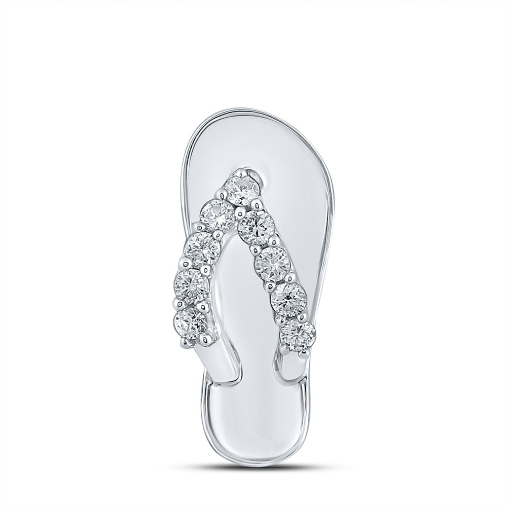 14kt White Gold Womens Round Diamond Sandal Beach Shoe Pendant 1/6 Cttw