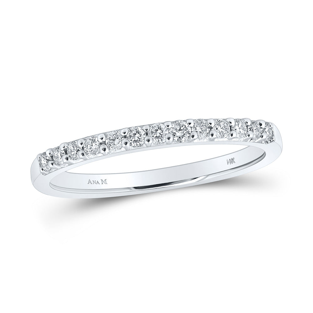 14kt White Gold Womens Round Diamond Wedding Single Row Band 1/5 Cttw