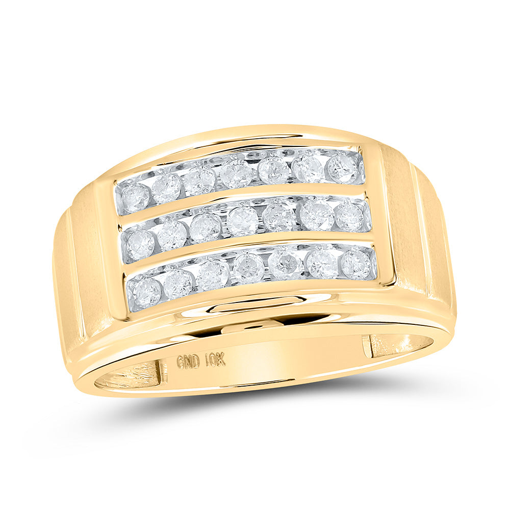 10kt Yellow Gold Mens Round Diamond Triple Row Band Ring 1/2 Cttw