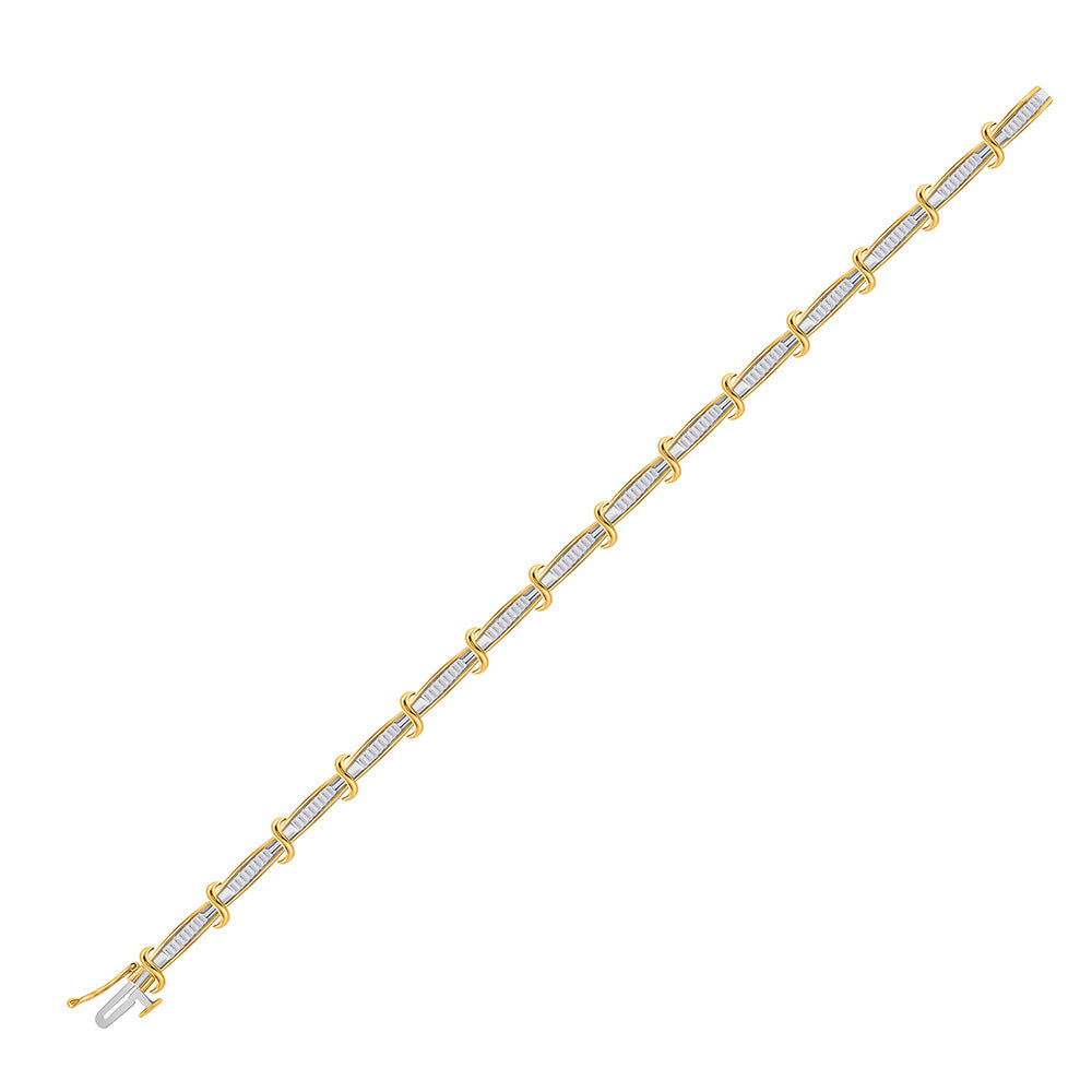 10kt Yellow Gold Womens Baguette Diamond Link Bracelet 1 Cttw