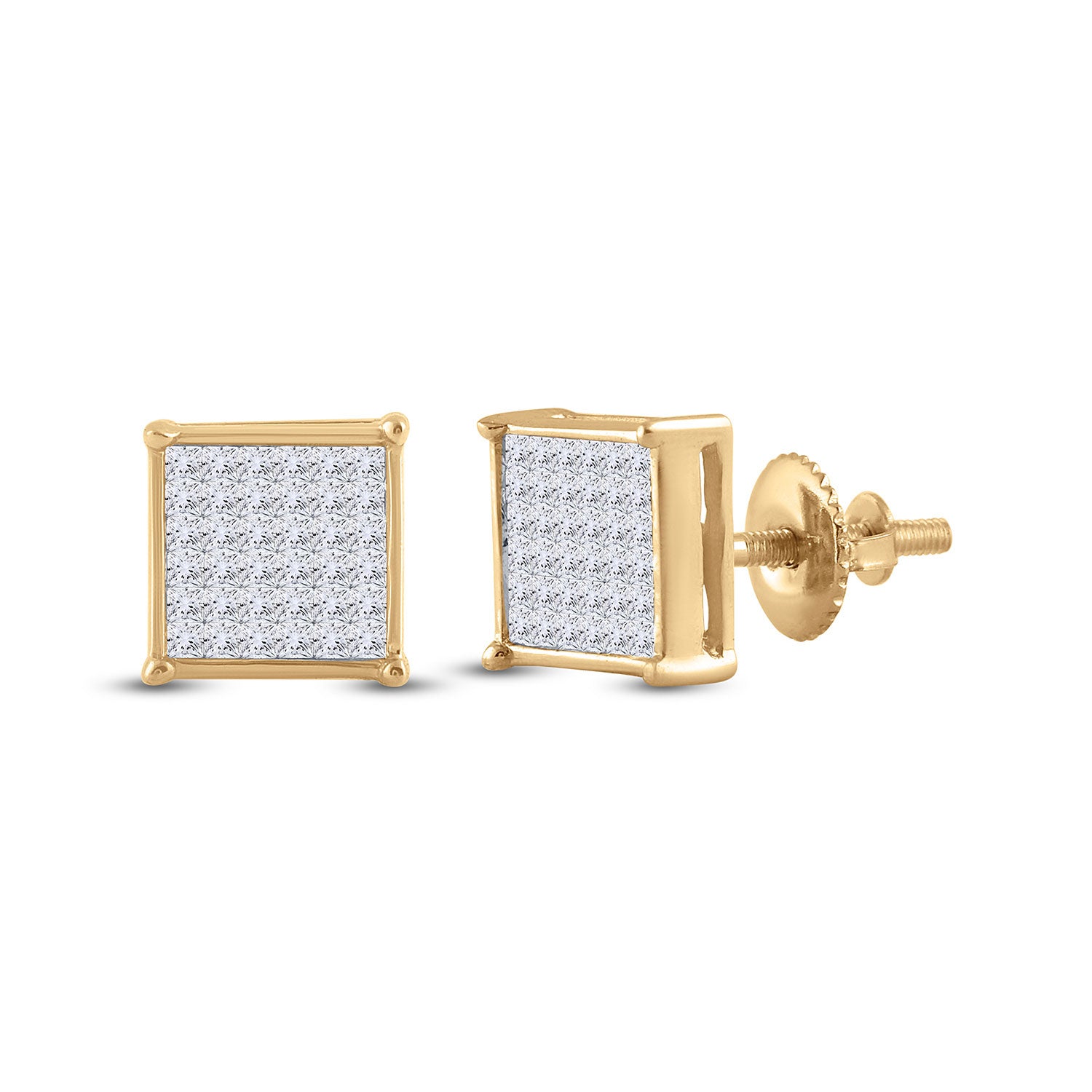 14kt Yellow Gold Womens Princess Diamond Square Earrings 1/2 Cttw