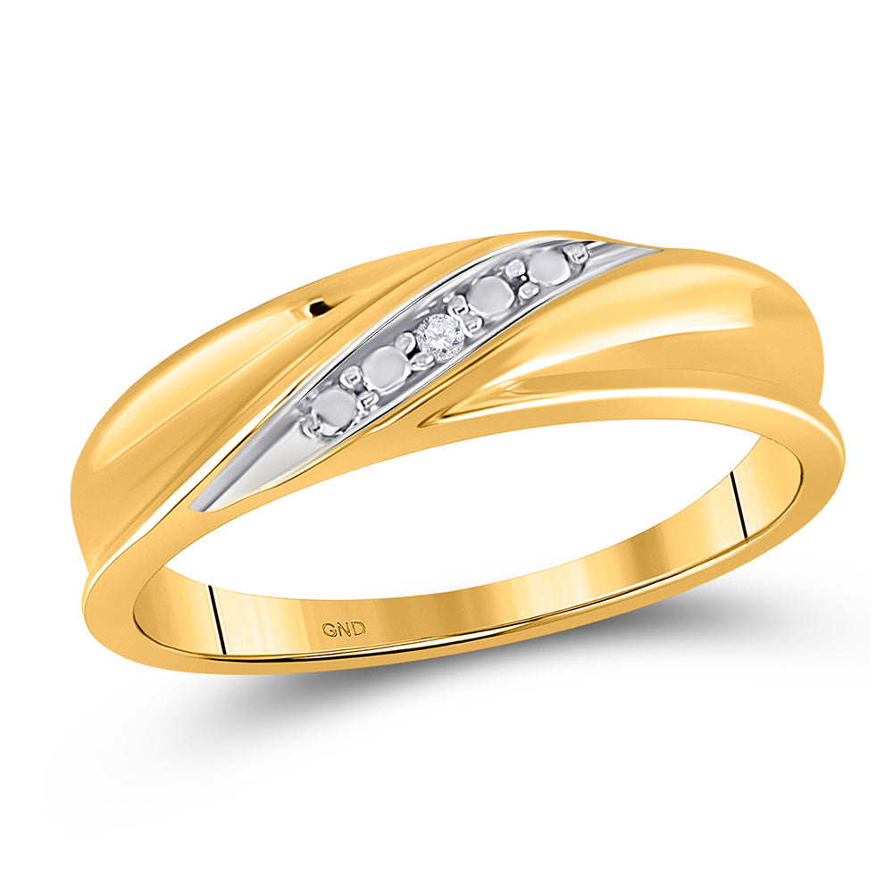 10kt Yellow Gold Mens Round Diamond Diagonal Row Band Ring .02 Cttw