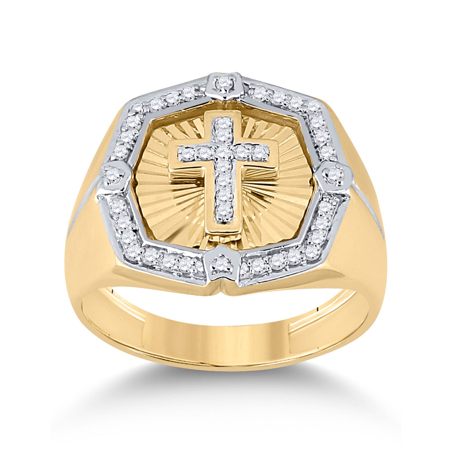 10kt Yellow Gold Mens Round Diamond Cross Ring 1/4 Cttw